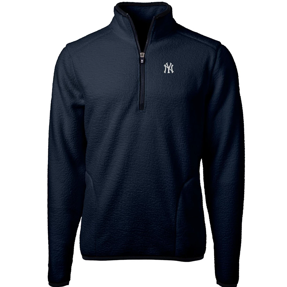 Men's Cutter & Buck Navy New York Yankees Cascade Eco Sherpa Fleece Quarter-Zip Pullover Jacket