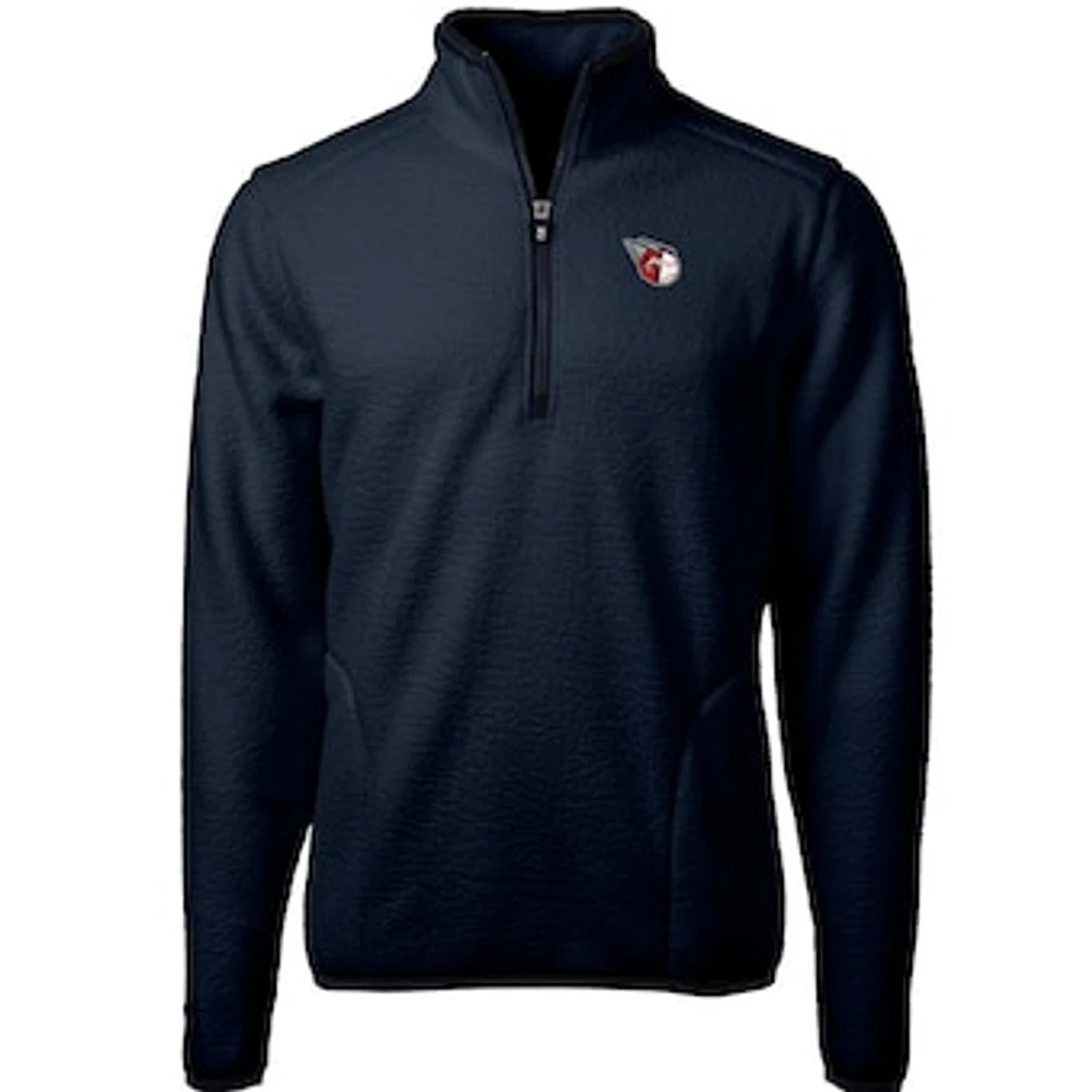 Men's Cutter & Buck Navy Cleveland Guardians Cascade Eco Sherpa Fleece Quarter-Zip Pullover Jacket