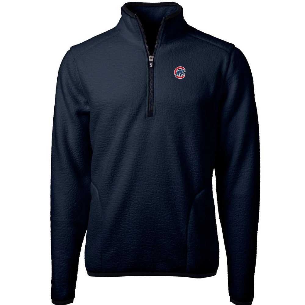 Men's Cutter & Buck Navy Chicago Cubs Cascade Eco Sherpa Fleece Quarter-Zip Pullover Jacket