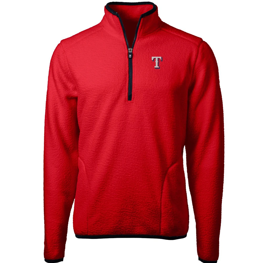 Men's Cutter & Buck Red/Navy Texas Rangers Cascade Eco Sherpa Fleece Quarter-Zip Pullover Jacket