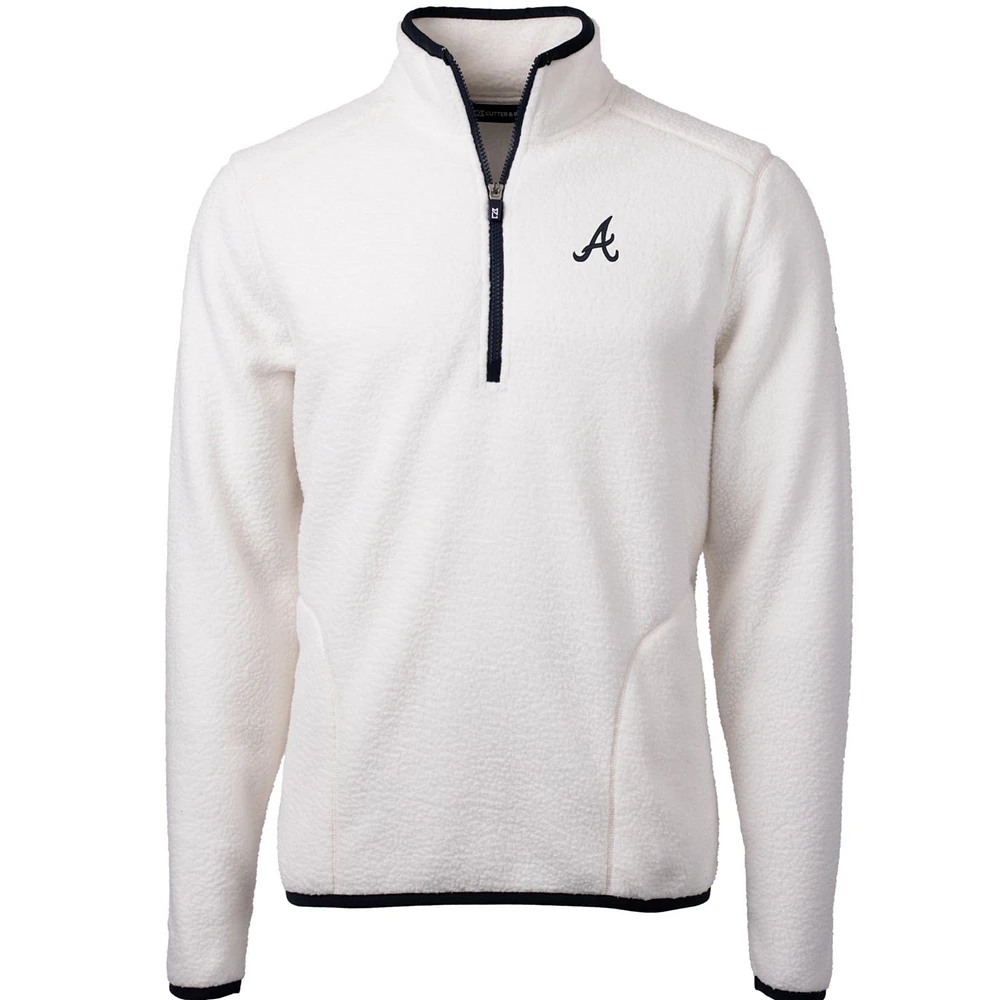 Men's Cutter & Buck White/Navy Atlanta Braves Cascade Eco Sherpa Fleece Quarter-Zip Pullover Jacket