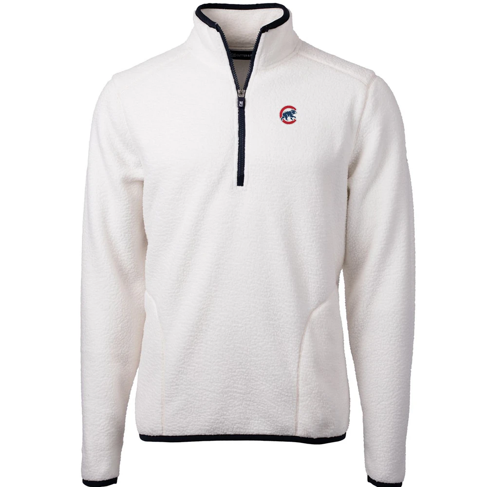 Men's Cutter & Buck White/Navy Chicago Cubs Cascade Eco Sherpa Fleece Quarter-Zip Pullover Jacket