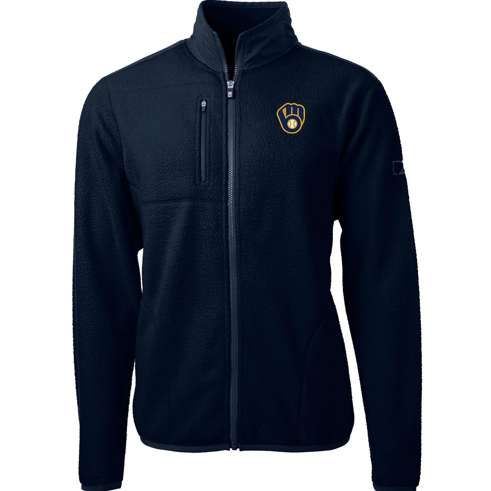 Men's Cutter & Buck Navy Milwaukee Brewers Cascade Eco Sherpa Fleece Full-Zip Jacket