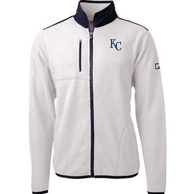 Men's Cutter & Buck White/Navy Kansas City Royals Cascade Eco Sherpa Fleece Full-Zip Jacket