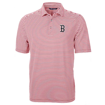 Men's Cutter & Buck Red Boston Sox Virtue Eco Pique Stripe Recycled Polo