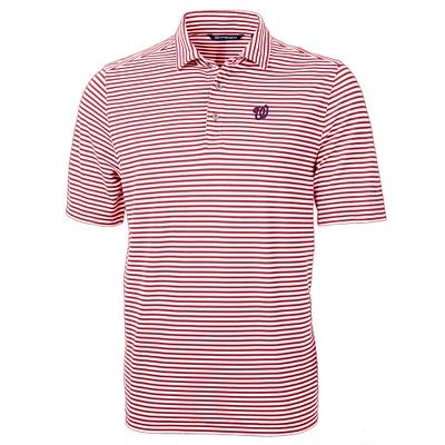 Men's Cutter & Buck Red Washington Nationals Virtue Eco Pique Stripe Recycled Polo