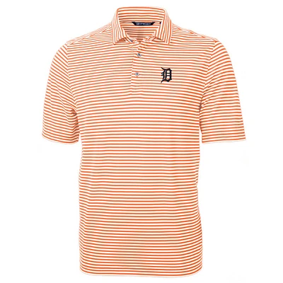Men's Cutter & Buck Orange Detroit Tigers Virtue Eco Pique Stripe Recycled Polo