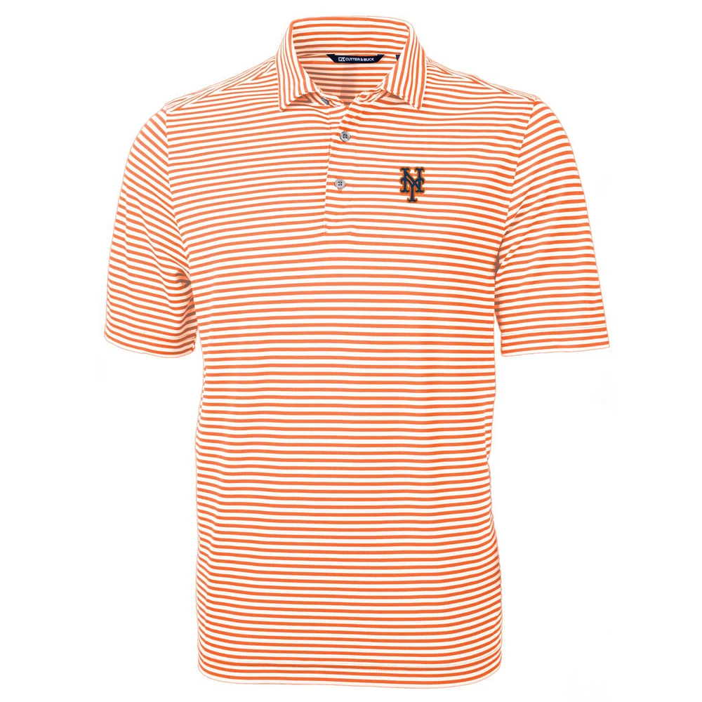 Men's Cutter & Buck Orange New York Mets Virtue Eco Pique Stripe Recycled Polo