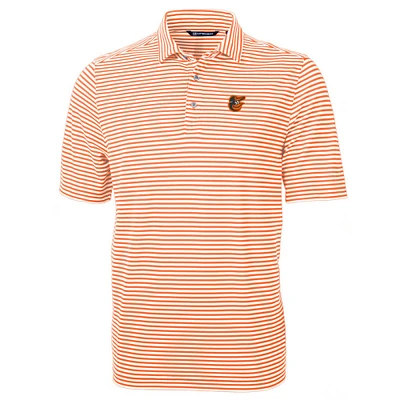 Men's Cutter & Buck Orange Baltimore Orioles Virtue Eco Pique Stripe Recycled Polo