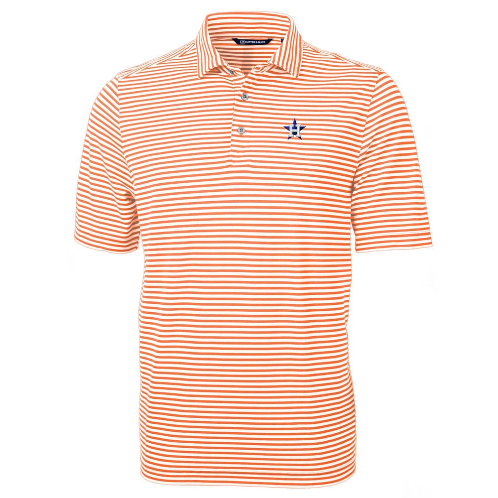 Men's Cutter & Buck Orange Houston Astros Virtue Eco Pique Stripe Recycled Polo