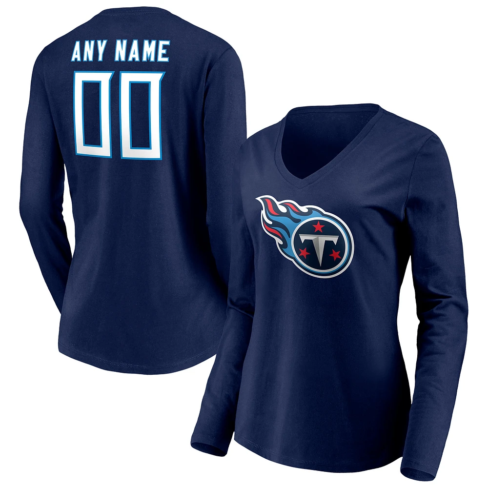 Women's Navy Tennessee Titans Team Authentic Personalized Name & Number Long Sleeve V-Neck T-Shirt