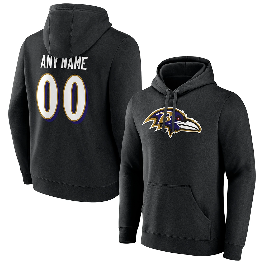 Men's Black Baltimore Ravens Team Authentic Personalized Name & Number Pullover Hoodie