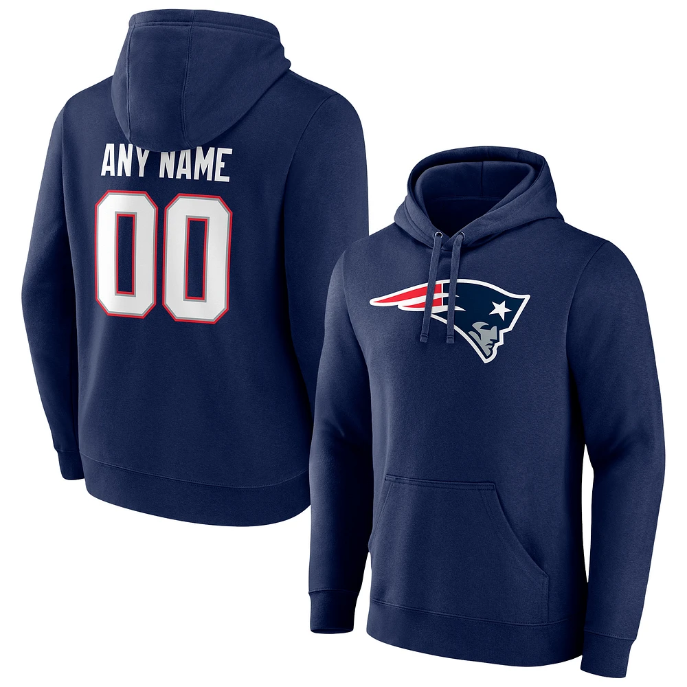 Men's Navy New England Patriots Team Authentic Personalized Name & Number Pullover Hoodie