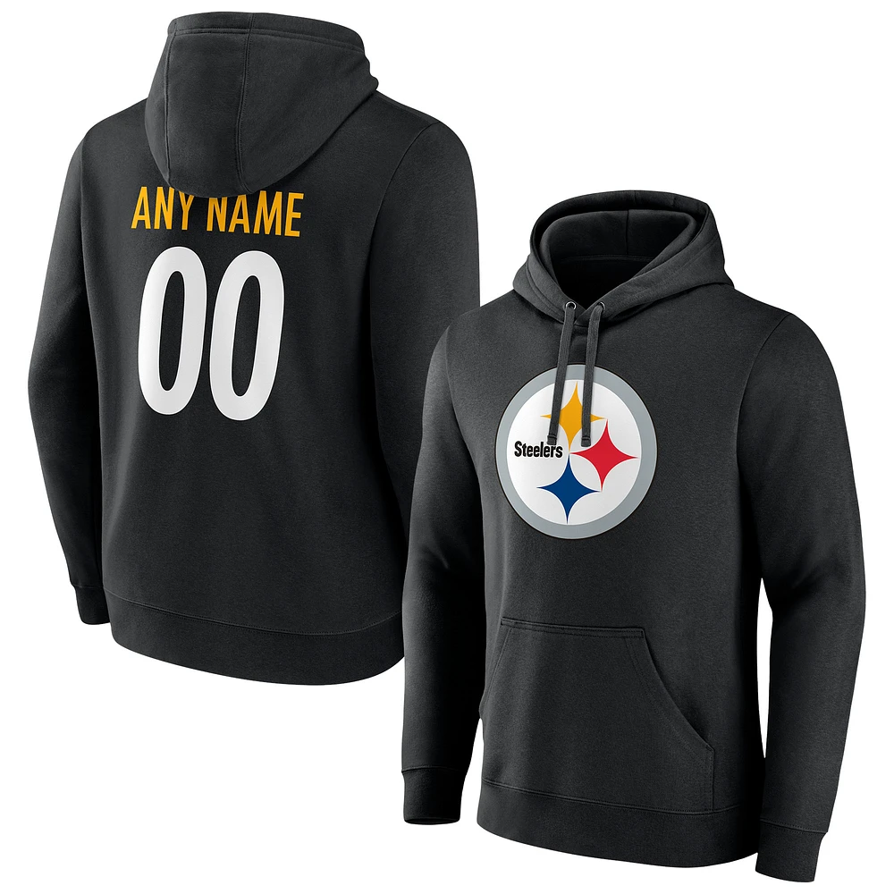 Men's Black Pittsburgh Steelers Team Authentic Personalized Name & Number Pullover Hoodie