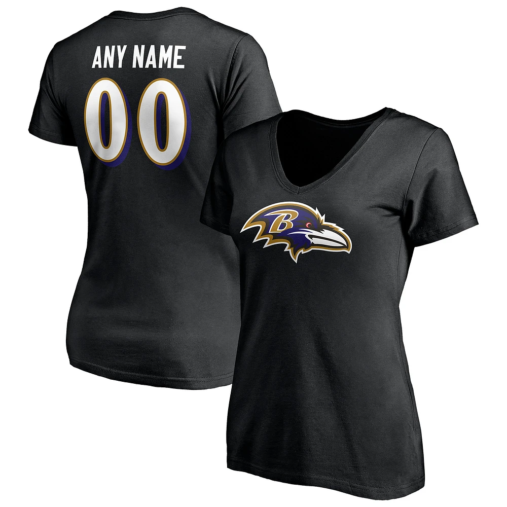 Women's Black Baltimore Ravens Team Authentic Personalized Name & Number V-Neck T-Shirt