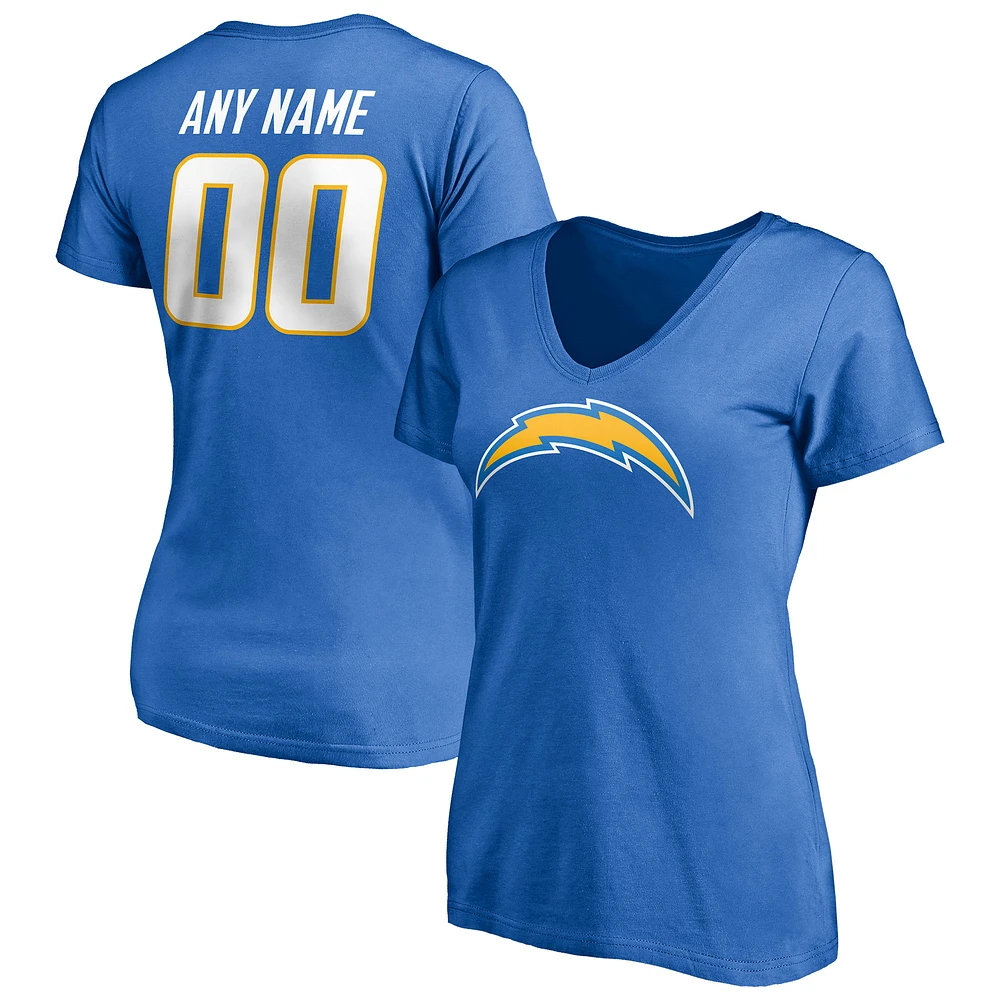 Women's Powder Blue Los Angeles Chargers Team Authentic Personalized Name & Number V-Neck T-Shirt