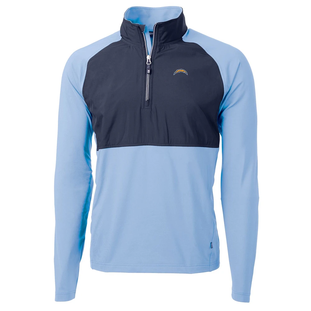 Men's Cutter & Buck Navy/Powder Blue Los Angeles Chargers Adapt Eco Knit Hybrid Recycled Quarter-Zip Raglan Jacket