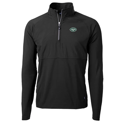 Men's Cutter & Buck Black New York Jets Adapt Eco Knit Hybrid Recycled Quarter-Zip Raglan Jacket