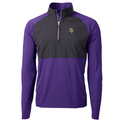 Men's Cutter & Buck Black Minnesota Vikings Adapt Eco Knit Hybrid Recycled Quarter-Zip Raglan Jacket