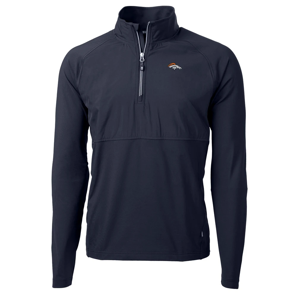 Men's Cutter & Buck Navy Denver Broncos Adapt Eco Knit Hybrid Recycled Quarter-Zip Raglan Jacket