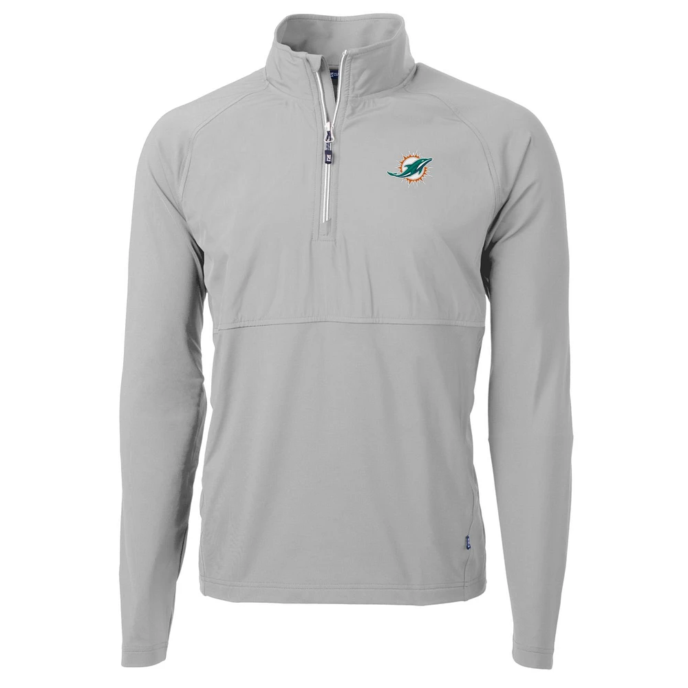 Men's Cutter & Buck Gray Miami Dolphins Adapt Eco Knit Hybrid Recycled Quarter-Zip Raglan Jacket