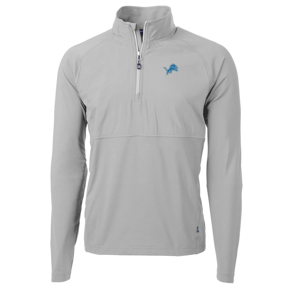 Men's Cutter & Buck Gray Detroit Lions Adapt Eco Knit Hybrid Recycled Quarter-Zip Raglan Jacket