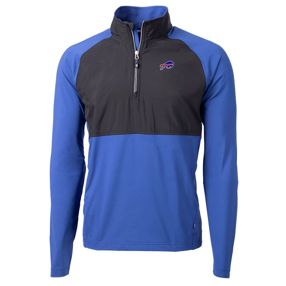 Men's Cutter & Buck Black/Royal Buffalo Bills Adapt Eco Knit Hybrid Recycled Quarter-Zip Raglan Jacket