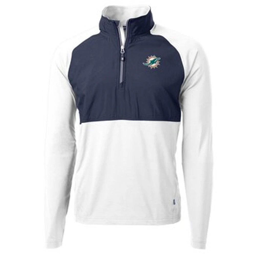 Men's Cutter & Buck Navy Miami Dolphins Adapt Eco Knit Hybrid Recycled Quarter-Zip Raglan Jacket