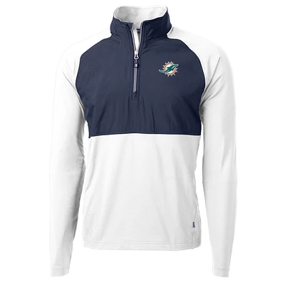 Men's Cutter & Buck Navy Miami Dolphins Adapt Eco Knit Hybrid Recycled Quarter-Zip Raglan Jacket