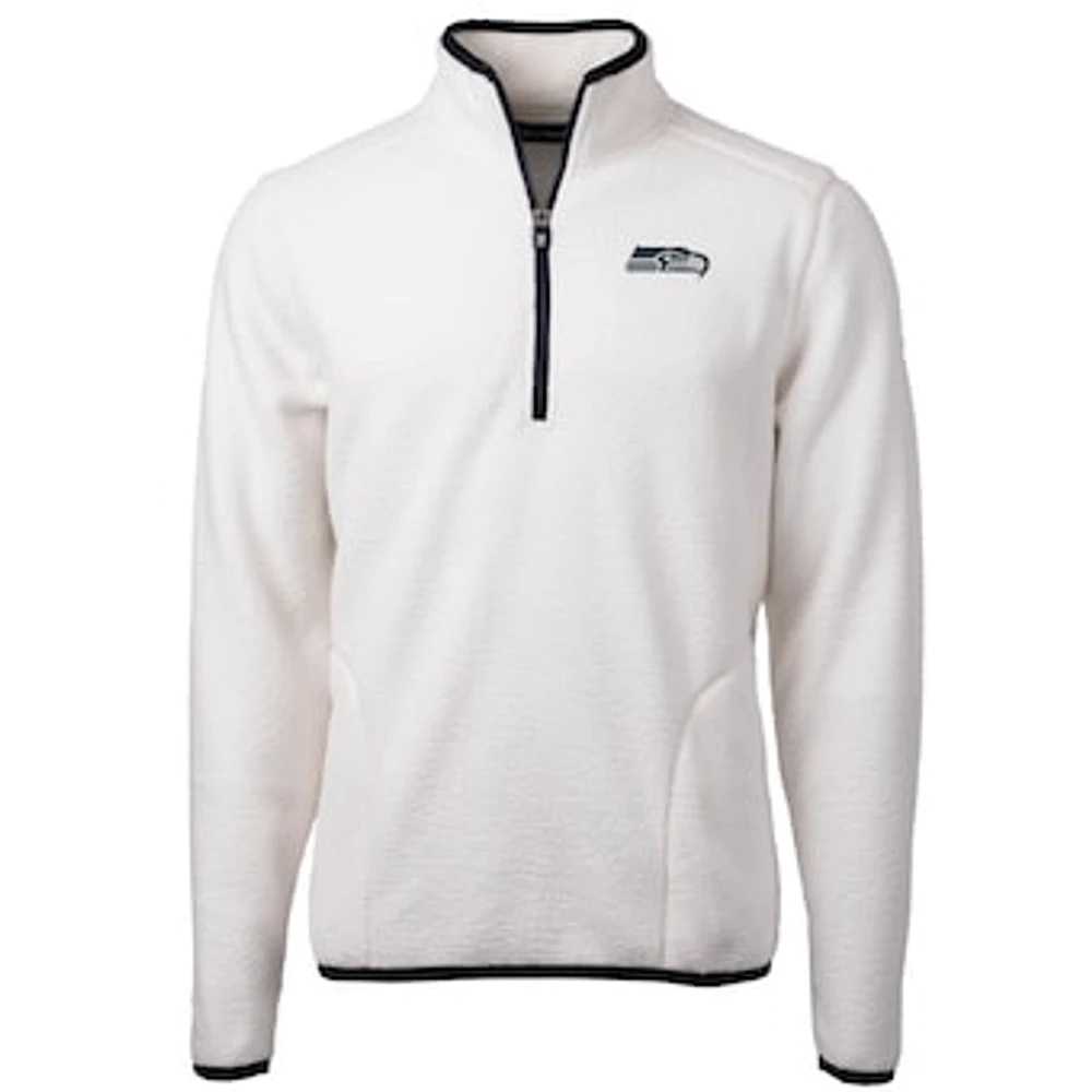 Men's Cutter & Buck White Seattle Seahawks Cascade Eco Sherpa Fleece Quarter-Zip Pullover Jacket