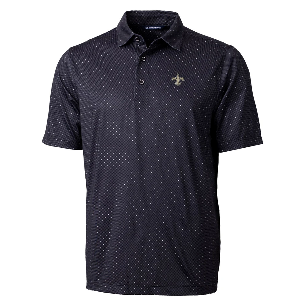 Men's Cutter & Buck Black New Orleans Saints Pike Double Dot Print Stretch Polo