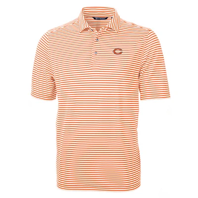Men's Cutter & Buck Orange Chicago Bears Virtue Eco Pique Stripe Polo