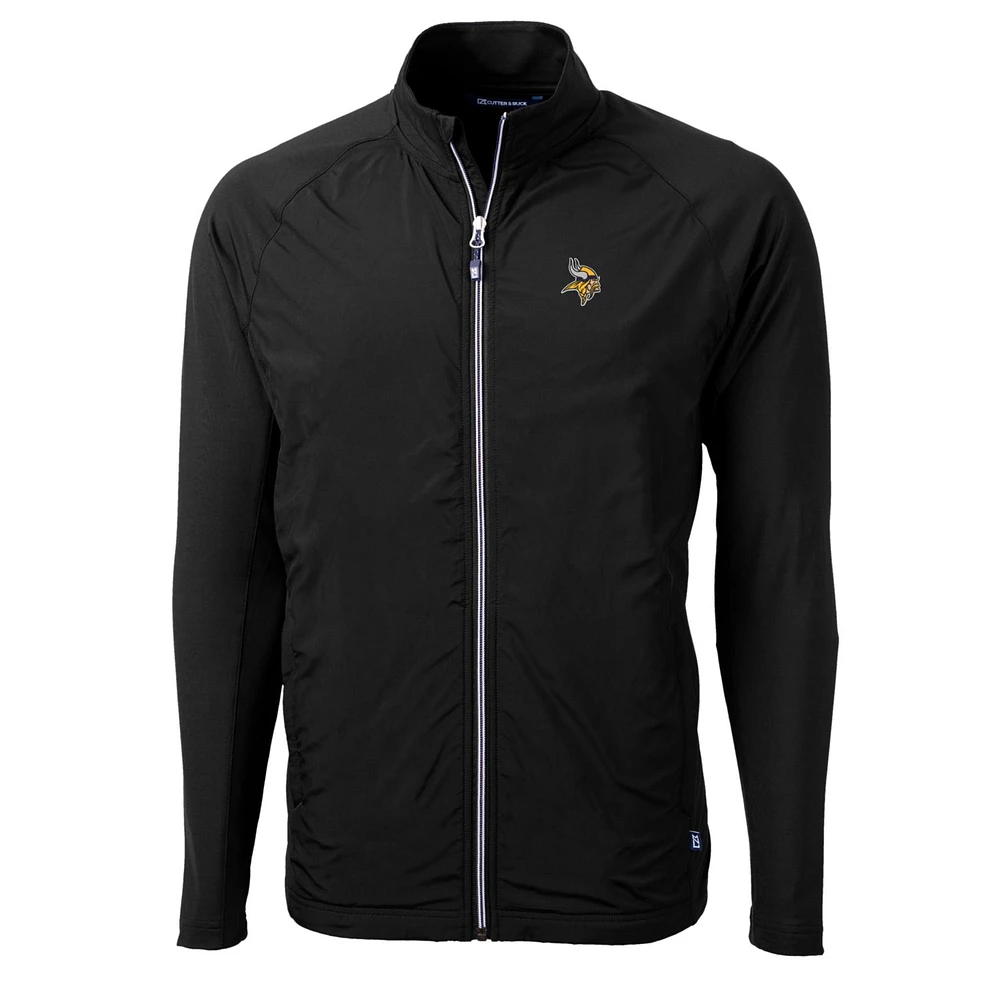 Men's Cutter & Buck Black Minnesota Vikings Big Tall Adapt Eco Knit Full-Zip Raglan Jacket