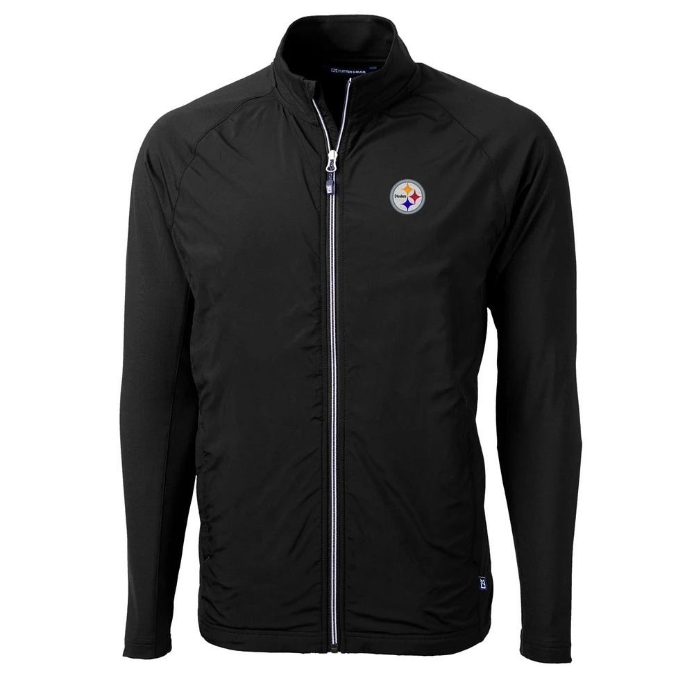 Men's Cutter & Buck Black Pittsburgh Steelers Big Tall Adapt Eco Knit Full-Zip Raglan Jacket