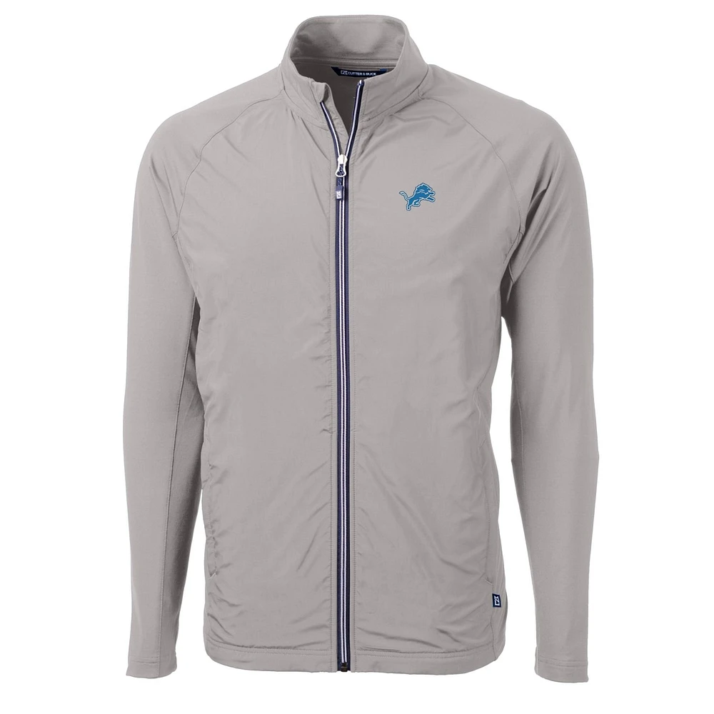 Men's Cutter & Buck Gray Detroit Lions Big Tall Adapt Eco Knit Full-Zip Raglan Jacket