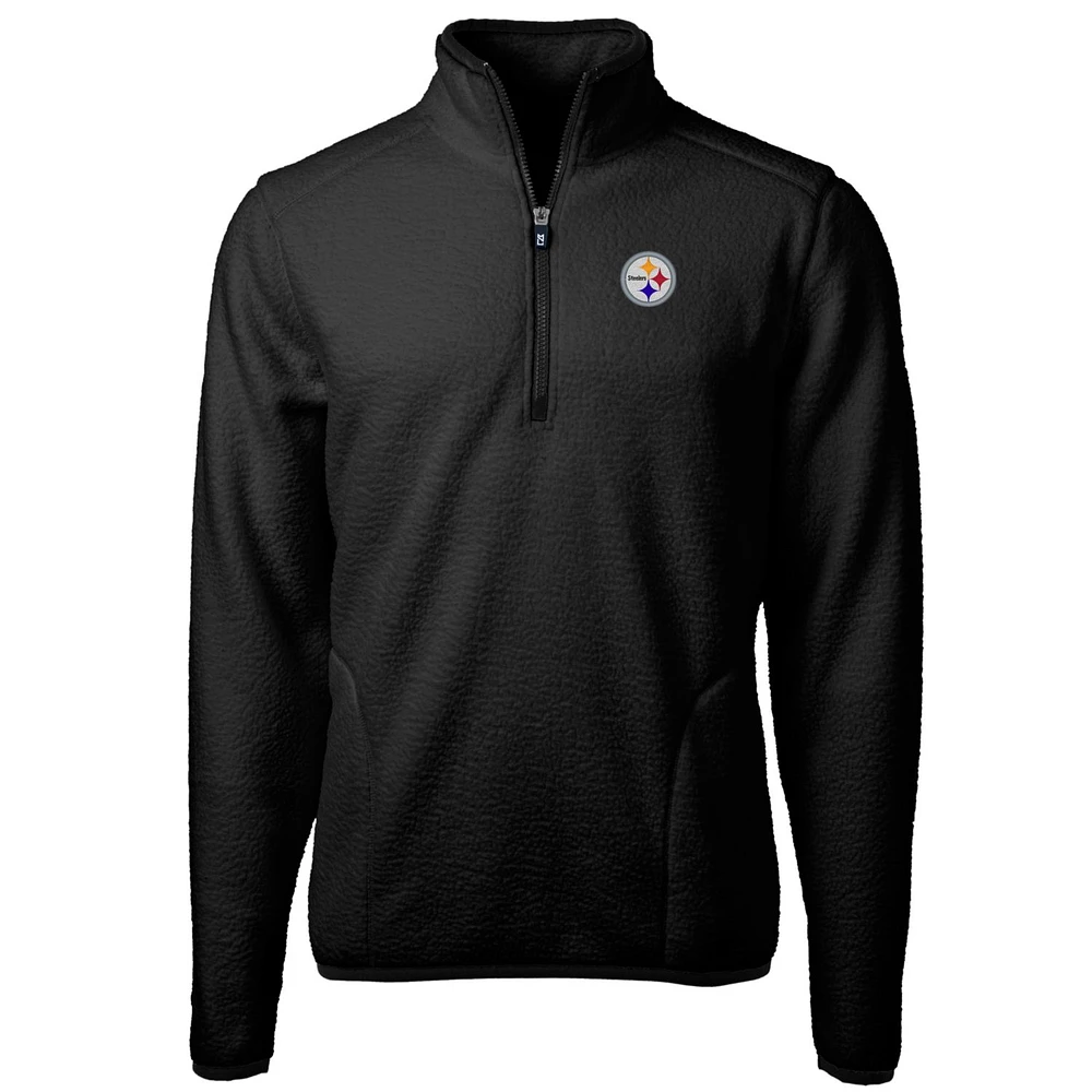 Men's Cutter & Buck Black Pittsburgh Steelers Big Tall Cascade Eco Sherpa Fleece Quarter-Zip Pullover Jacket