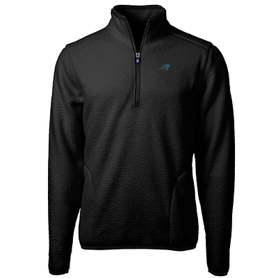Men's Cutter & Buck Black Carolina Panthers Big & Tall Cascade Eco Sherpa Fleece Quarter-Zip Pullover Jacket
