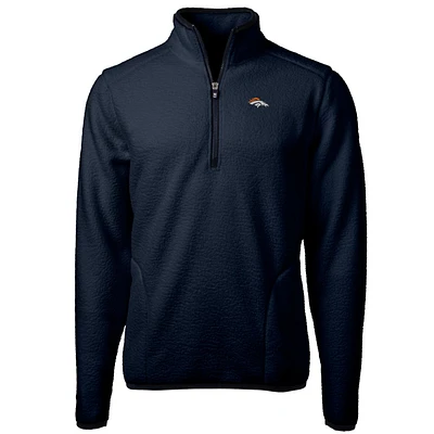 Men's Cutter & Buck Navy Denver Broncos Big Tall Cascade Eco Sherpa Fleece Quarter-Zip Pullover Jacket