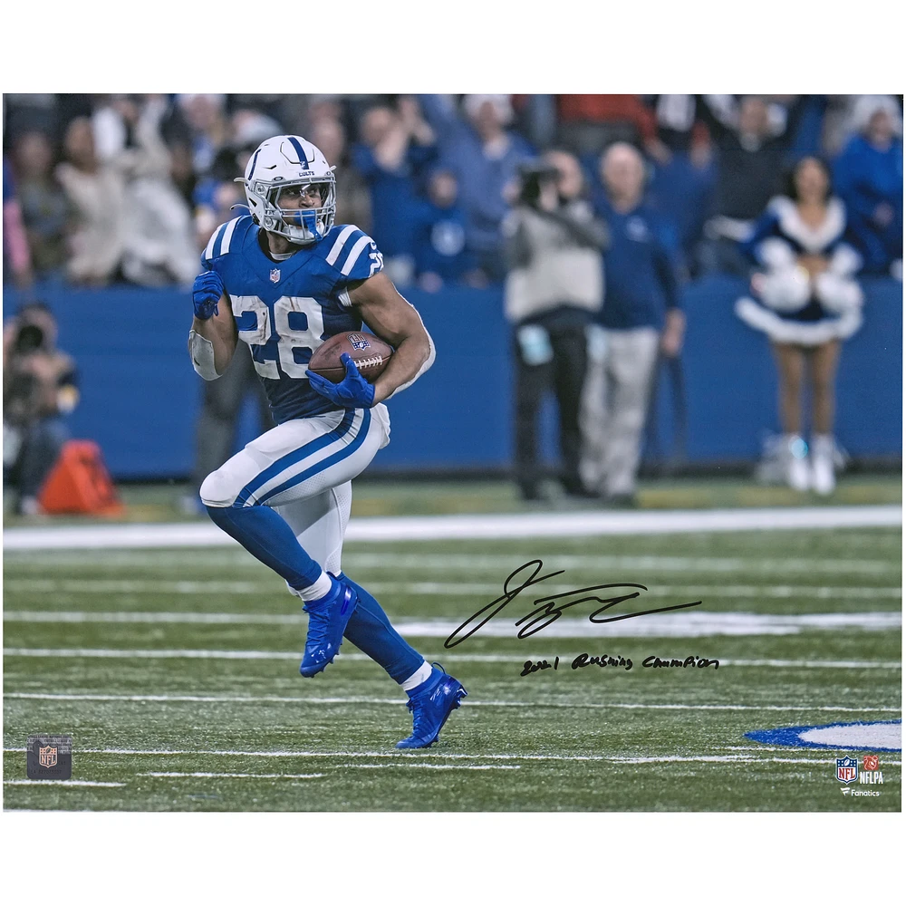 Jonathan Taylor Indianapolis Colts Autographed 16'' x 20'' Blue Horizontal Photograph with ''2021 RUSHING CHAMPION'' Inscription