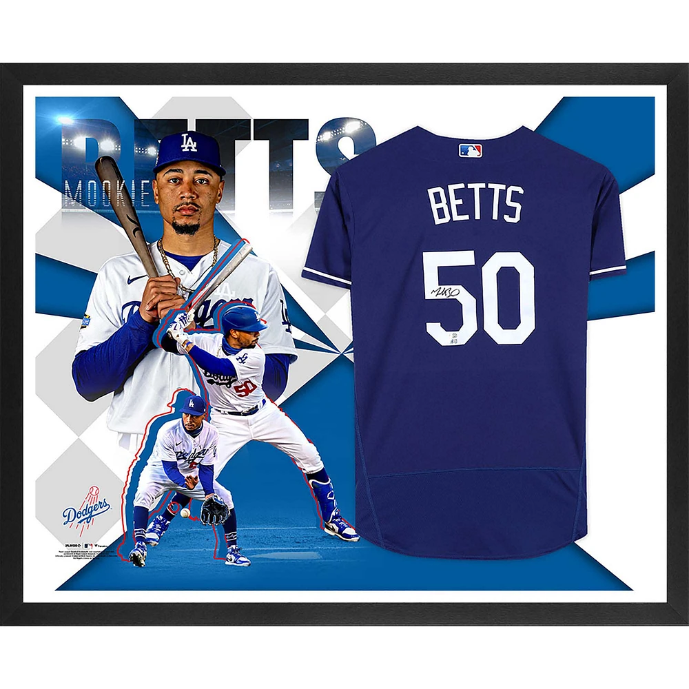 Mookie Betts Los Angeles Dodgers Autographed Framed Blue Nike Authentic Jersey Collage