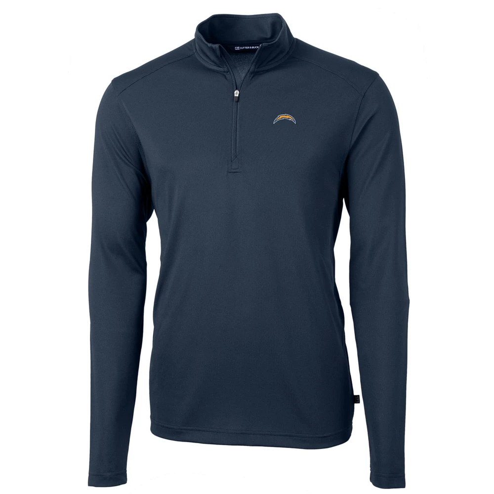 Men's Cutter & Buck Navy Los Angeles Chargers Big & Tall Virtue Eco Pique Quarter-Zip Pullover Jacket