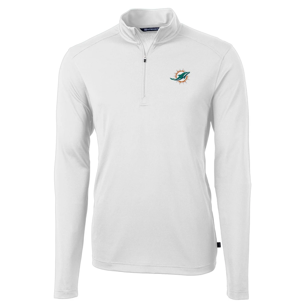 Men's Cutter & Buck White Miami Dolphins Big & Tall Virtue Eco Pique Quarter-Zip Pullover Jacket