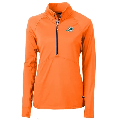 Women's Cutter & Buck Orange Miami Dolphins Adapt Eco Knit Stretch Recycled Half-Zip Pullover Top