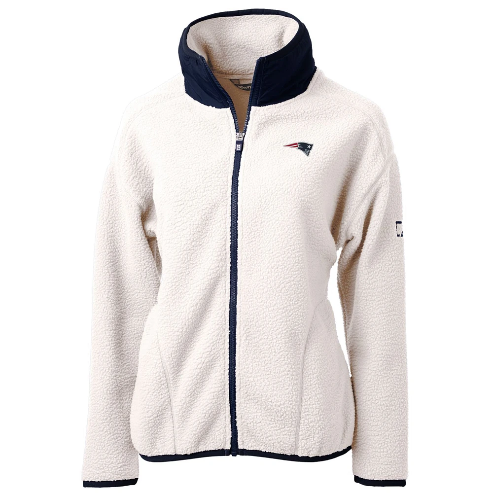 Women's Cutter & Buck White/Navy New England Patriots Cascade Eco Sherpa Fleece Full-Zip Jacket