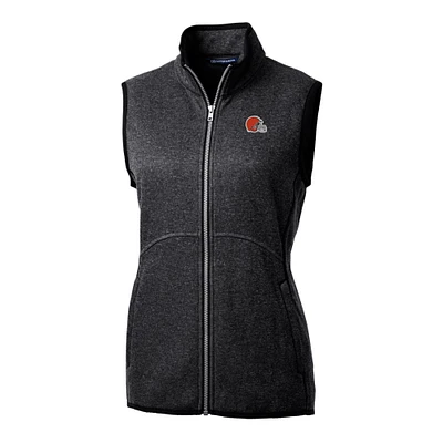 Women's Cutter & Buck Heathered Charcoal Cleveland Browns Mainsail Sweater-Knit Full-Zip Vest