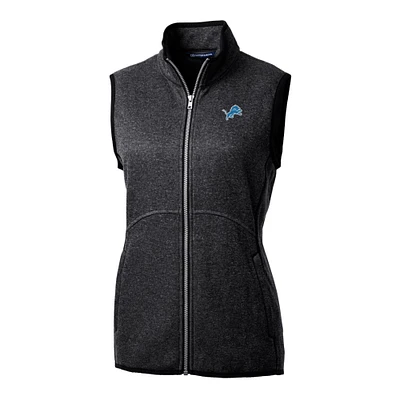 Women's Cutter & Buck Heathered Charcoal Detroit Lions Mainsail Sweater-Knit Full-Zip Vest