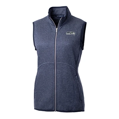 Women's Cutter & Buck Heathered College Navy Seattle Seahawks Mainsail Sweater-Knit Full-Zip Vest