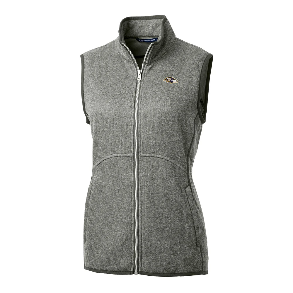Women's Cutter & Buck Heathered Gray Baltimore Ravens Mainsail Sweater-Knit Full-Zip Vest