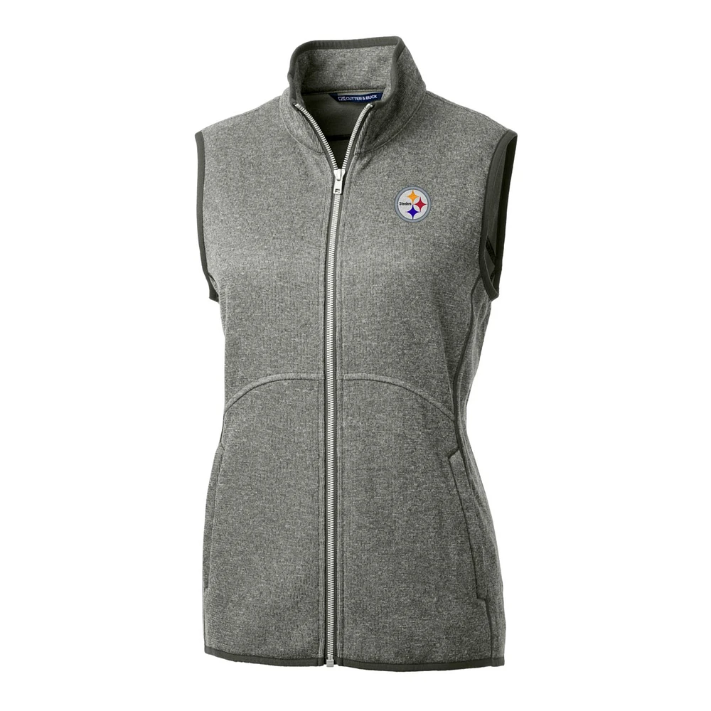 Women's Cutter & Buck Heathered Gray Pittsburgh Steelers Mainsail Sweater-Knit Full-Zip Vest
