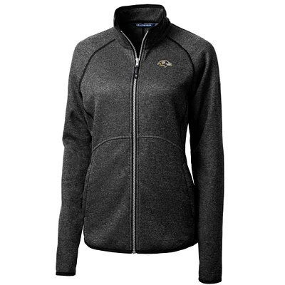 Women's Cutter & Buck Heathered Charcoal Baltimore Ravens Mainsail Sweater-Knit Full-Zip Jacket